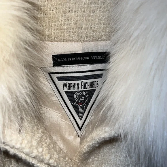 Vintage Marvin Richards long wool coat with silver fox fur trim sz 4 - Picture 2 of 4